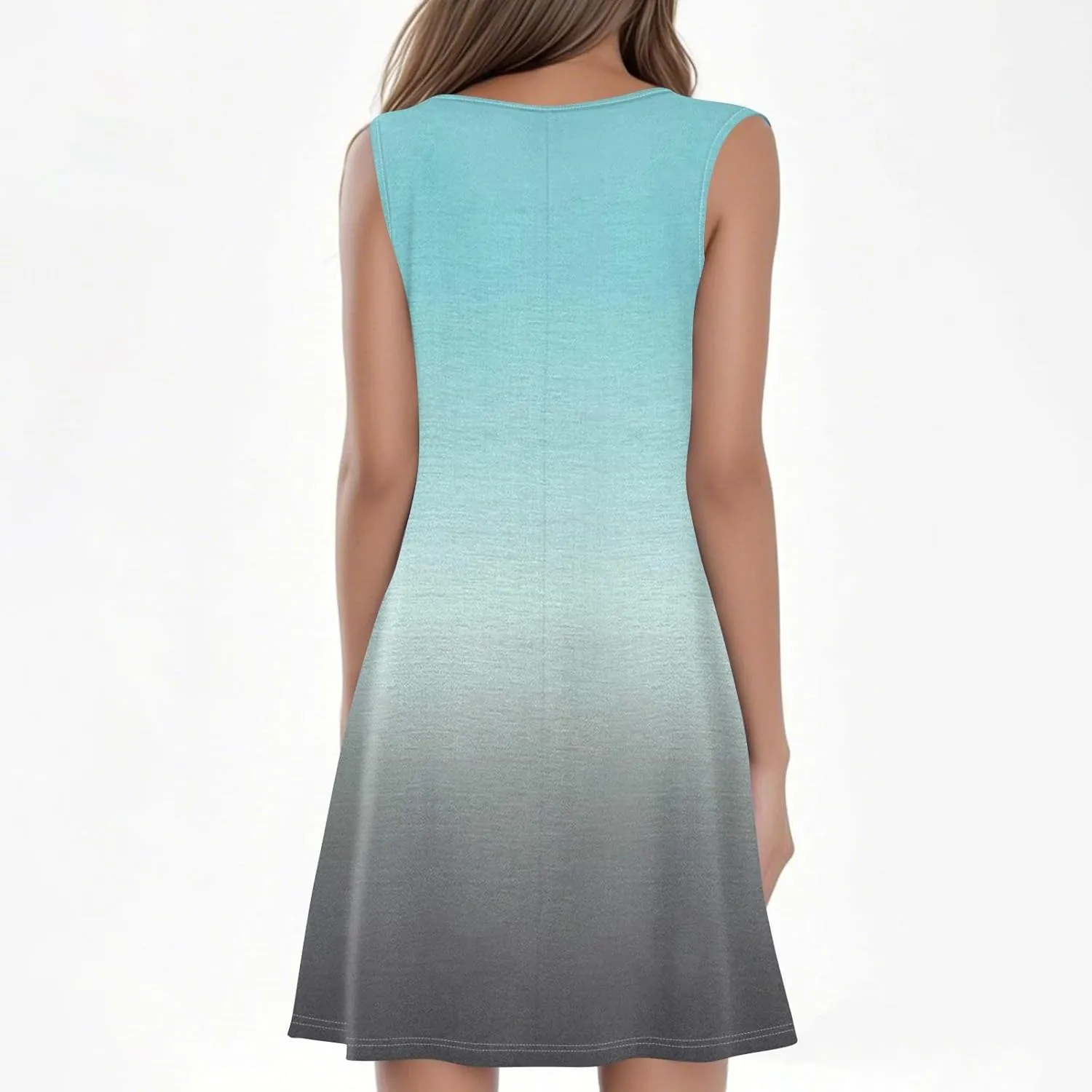 Summer Dresses for Women 2025 Casual Crewneck Sleeveless Tunic Dress Gradient Color Flowy Sundress with Pockets