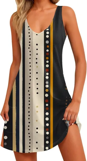 Summer Dresses for Women 2025 Casual Loose T Shirt Dresses V Neck Boho Beach Tank Dress Sleeveless Floral Sundresses