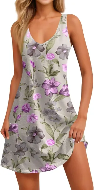 Summer Dresses for Women 2025 Casual Plus Size V Neck Sundresses for Women Beach Sleeveless Tank Dress Short