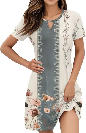 Summer Dresses for Women 2025 Floral A-Line Dresses Flowy Short Sleeve T Shirt Dress Casual Loose Beach Mini Dress