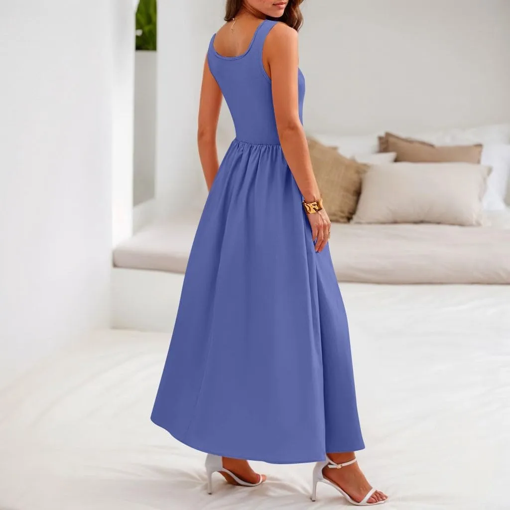 Summer Dresses for Women 2025 Formal Long Wedding Guest Slim Fit Tank Dress A Line Flowy Sleeveless Beach Sundress