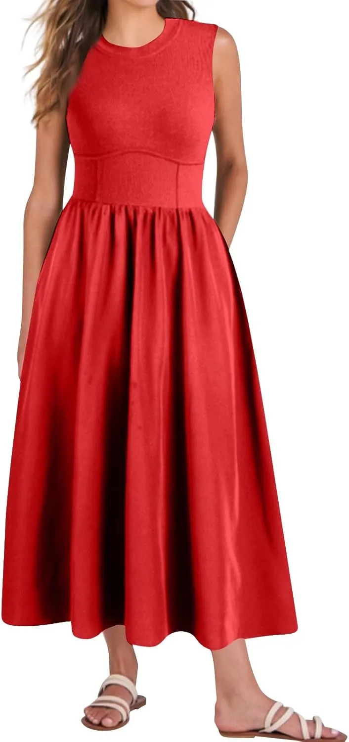 Summer Dresses for Women 2025 Formal Long Wedding Guest Slim Fit Tank Dress A Line Flowy Sleeveless Beach Sundress