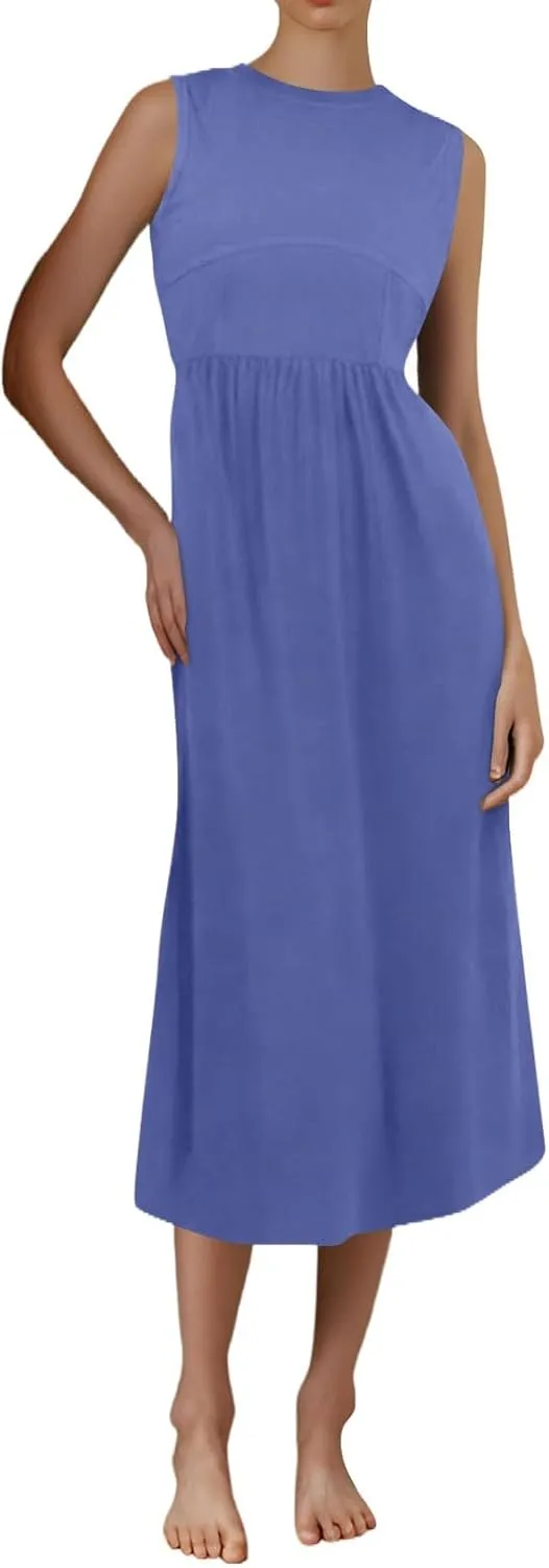 Summer Dresses for Women 2025 Formal Long Wedding Guest Slim Fit Tank Dress A Line Flowy Sleeveless Beach Sundress