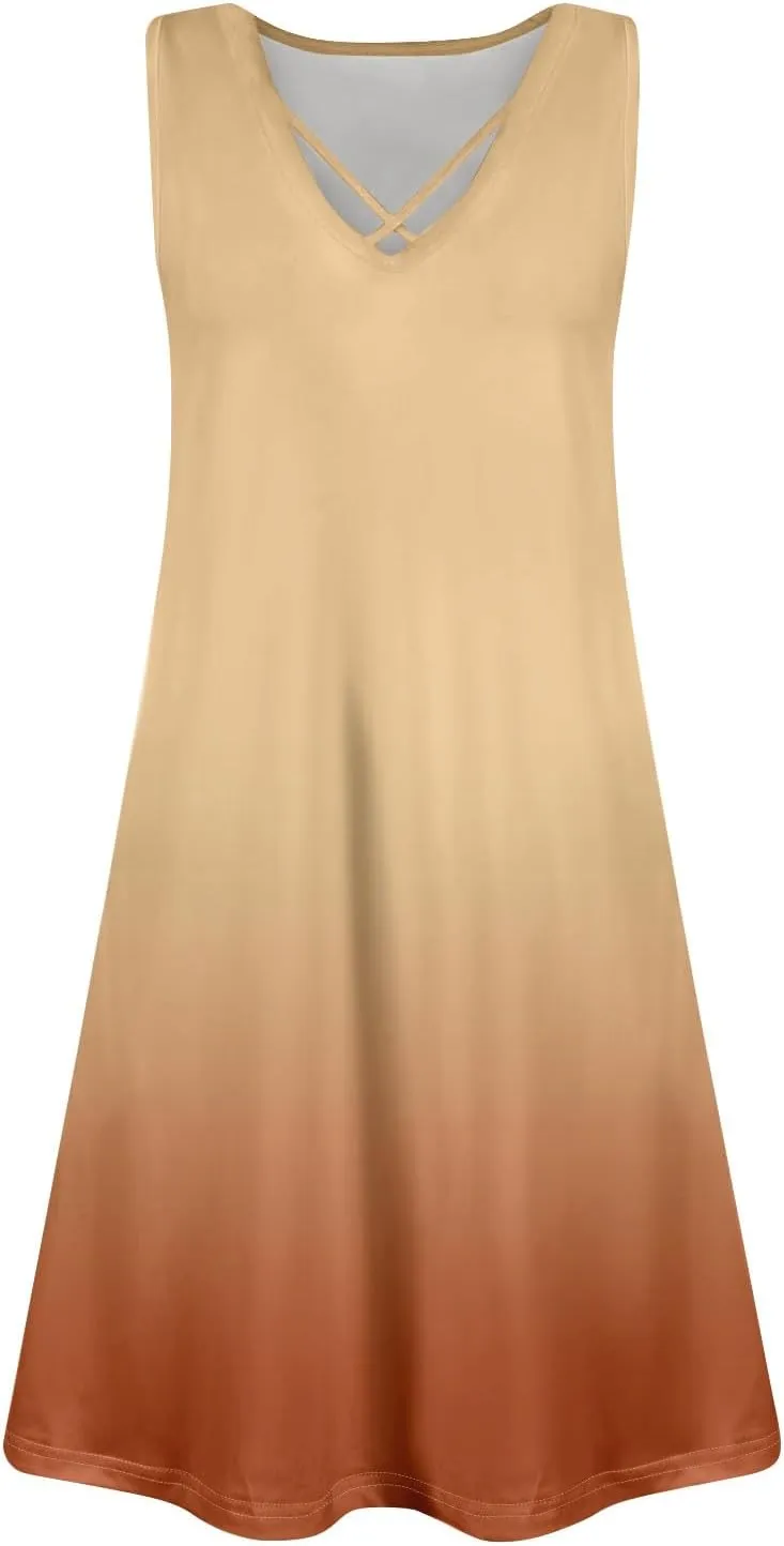 Summer Dresses for Women 2025 Loose Boho Beach Tank Dress V Neck Casual T Shirt Dresses Floral Sleeveless Sundresses