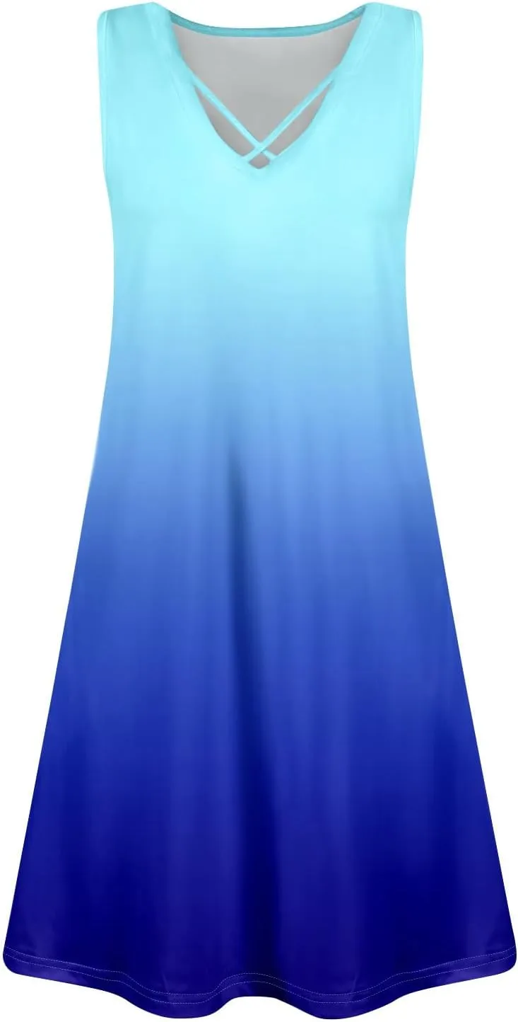 Summer Dresses for Women 2025 Loose Boho Beach Tank Dress V Neck Casual T Shirt Dresses Floral Sleeveless Sundresses