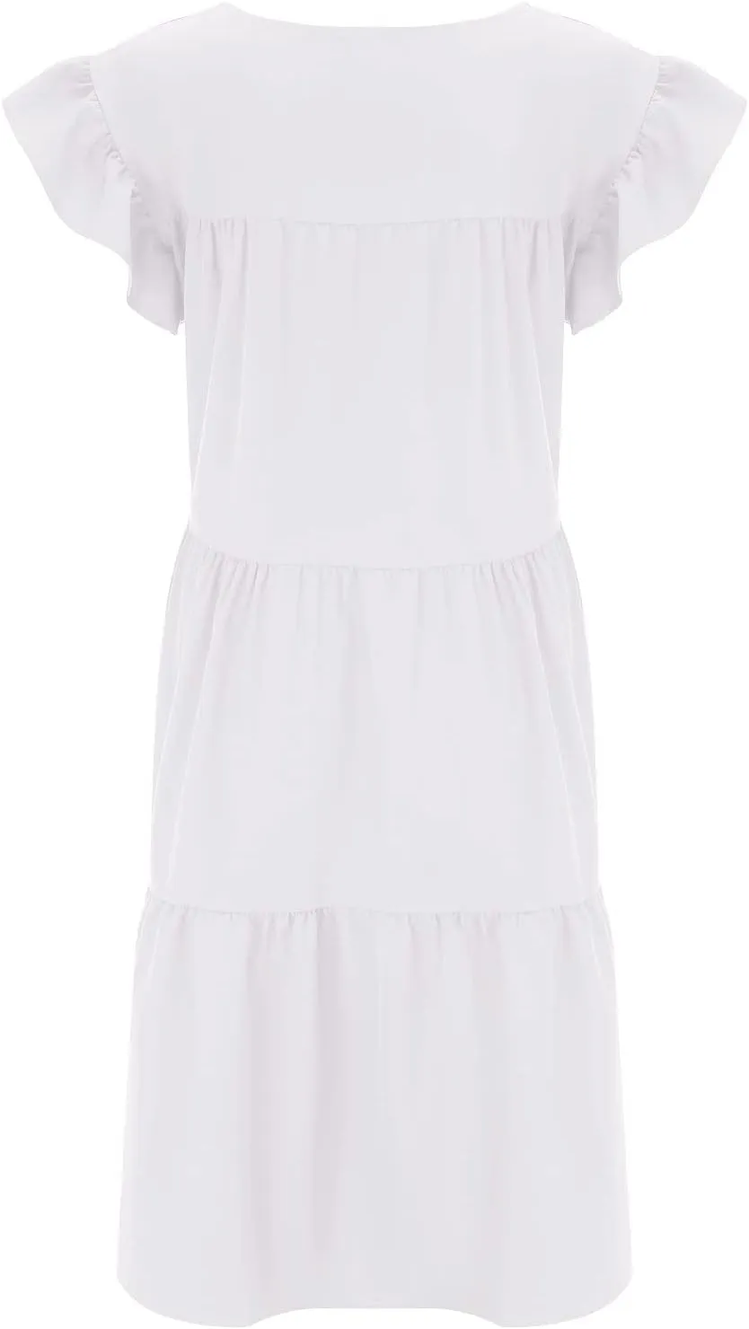 Summer Dresses for Women 2025,Women 's Plus Size Flowy Mini Dress Crew Neck Ruffle Short Sleeve Tiered Flowy Dresses