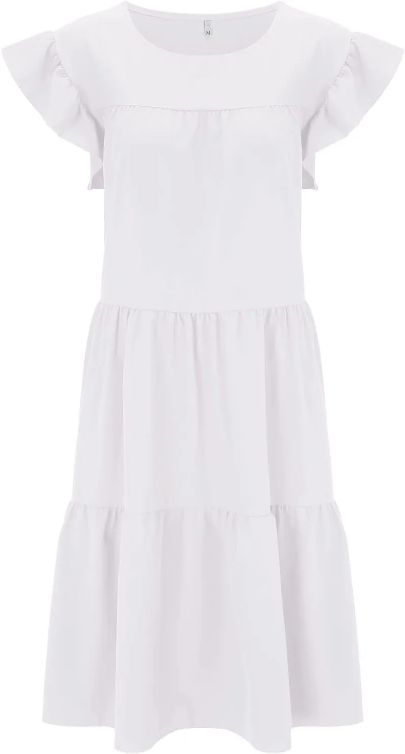 Summer Dresses for Women 2025,Women 's Plus Size Flowy Mini Dress Crew Neck Ruffle Short Sleeve Tiered Flowy Dresses