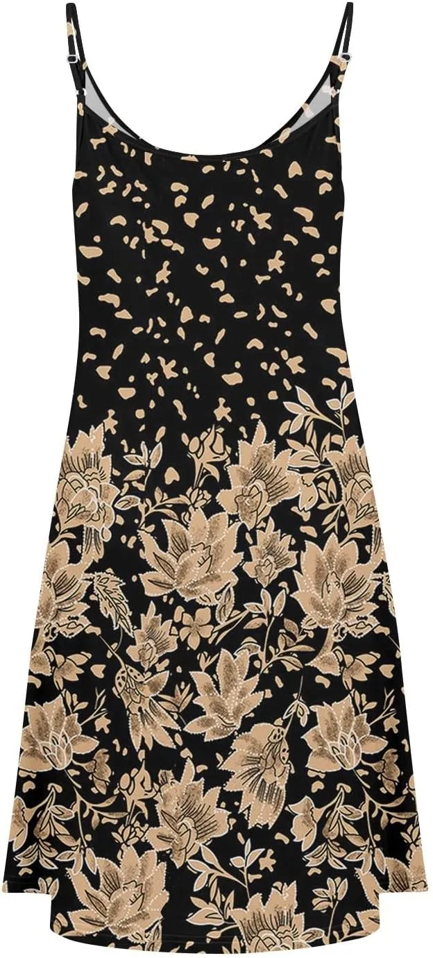 Summer Dresses for Women Casual Floral Mini Dress Beach Spaghetti Strap Sundresses Button Flowy Sleeveless a Line Dress