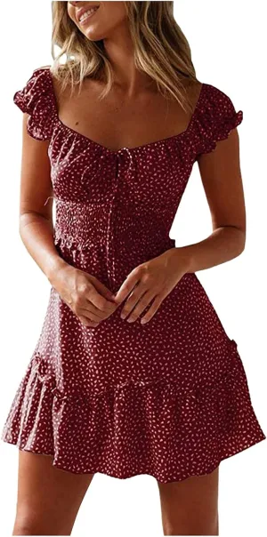Summer Dresses for Women Ruffle Sleeve Sexy V Neck Casual Mini Dress 2025 Boho Vacation Beach Short Dresses Sundress