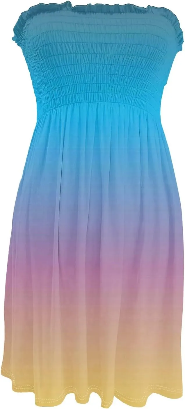 Summer Dresses for Women Strapless Beach Dress Cover Up Boho Floral Print Tube Top Sundress