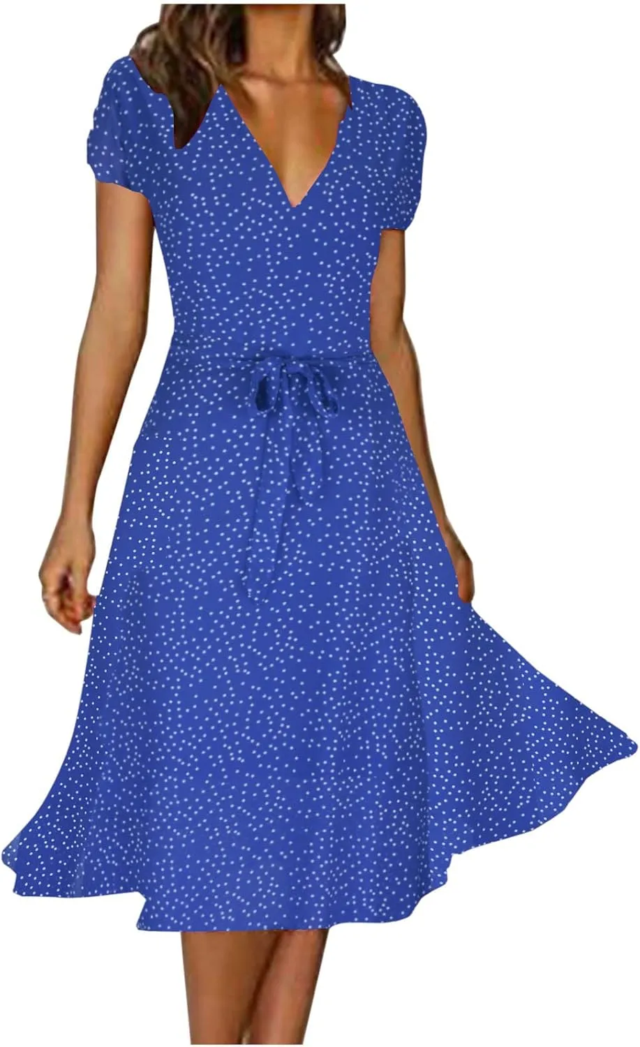 Summer Dresses for Women V-Neck Bandage Print Boho Maxi Dresses Casual Short Sleeve Flowy Swing Hawaiian Dresses