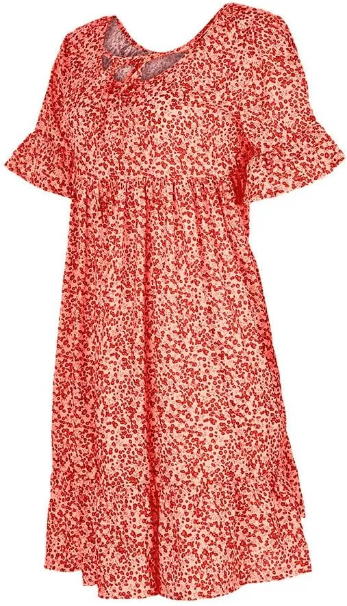 Summer Dresses with Pockets for Women Women's Ladies Sexy Loose Print Hlaf Sleeve Ruffles Mini Dress Summer Dress