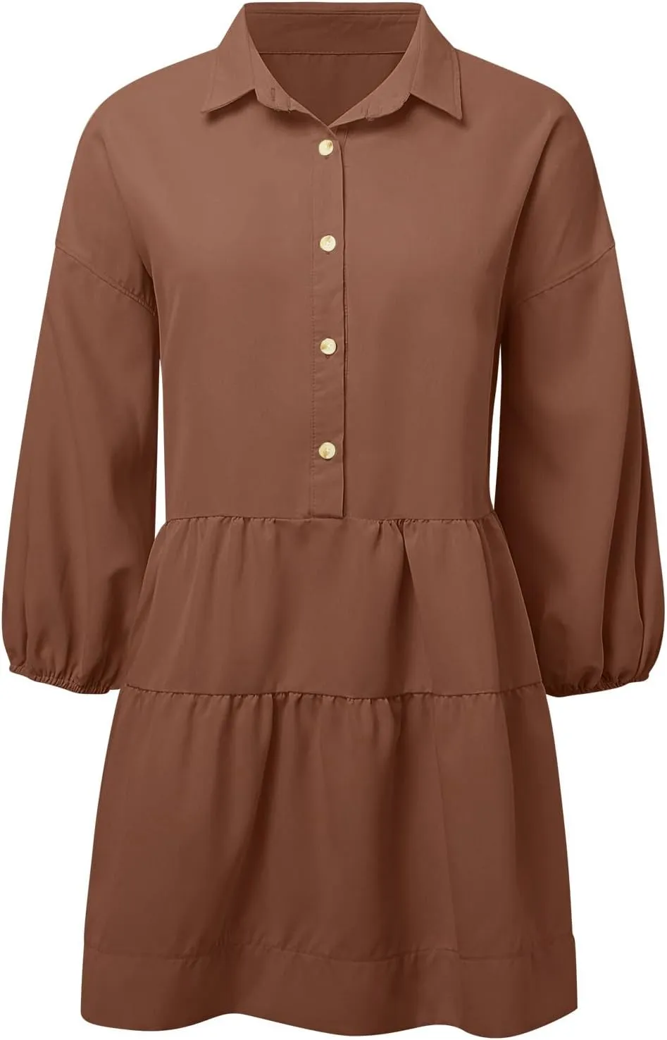 Summer Dresses Women LanternO Sleeve Lapel Collar Button Down Midi Dress Casual Beach Sundresses Plus Size Flowy Dress