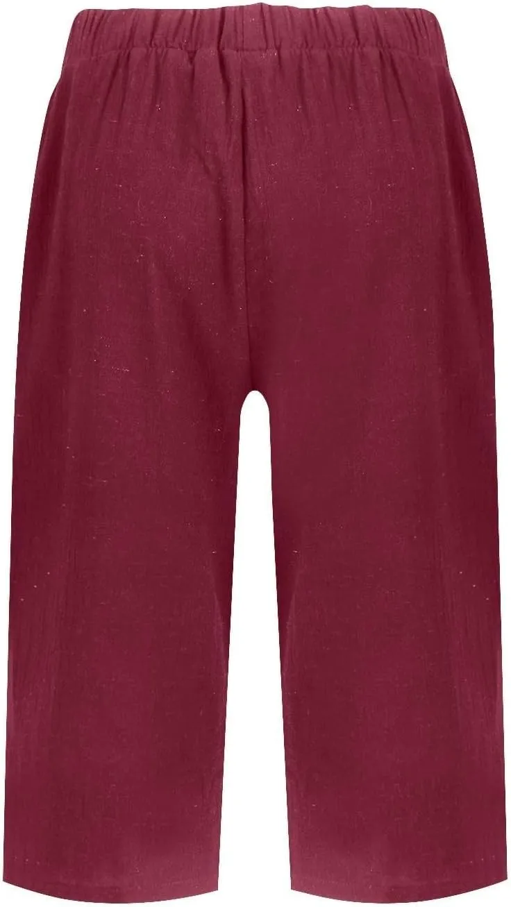 Summer Linen Pants for Women Waist Cotton Trouser Cropped Wide Leg Pants Cropped Linen Pants