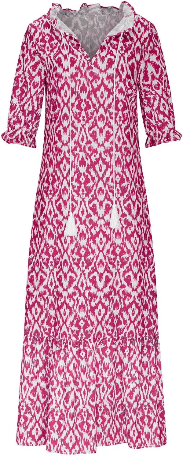 Summer Maxi Dresses for Women 2025 Vacation 3/4 Sleeve Boho Floral Long Dresses V Neck Casual Comfy Loose Dress