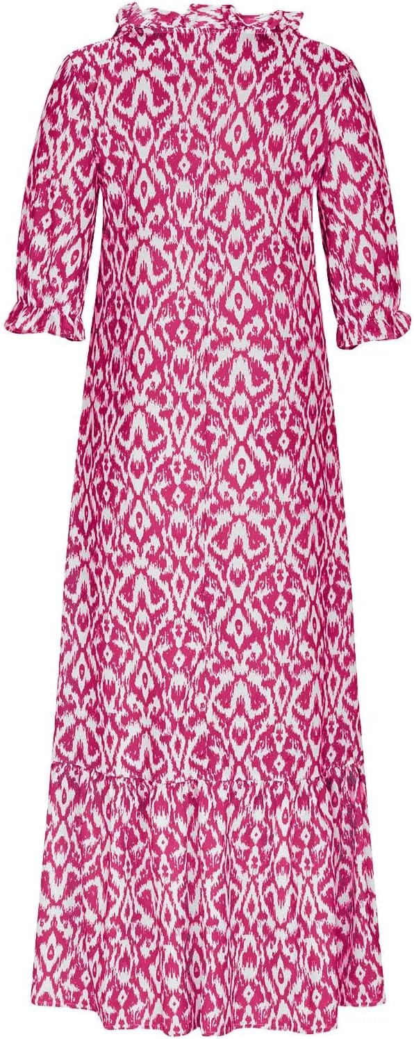 Summer Maxi Dresses for Women 2025 Vacation 3/4 Sleeve Boho Floral Long Dresses V Neck Casual Comfy Loose Dress
