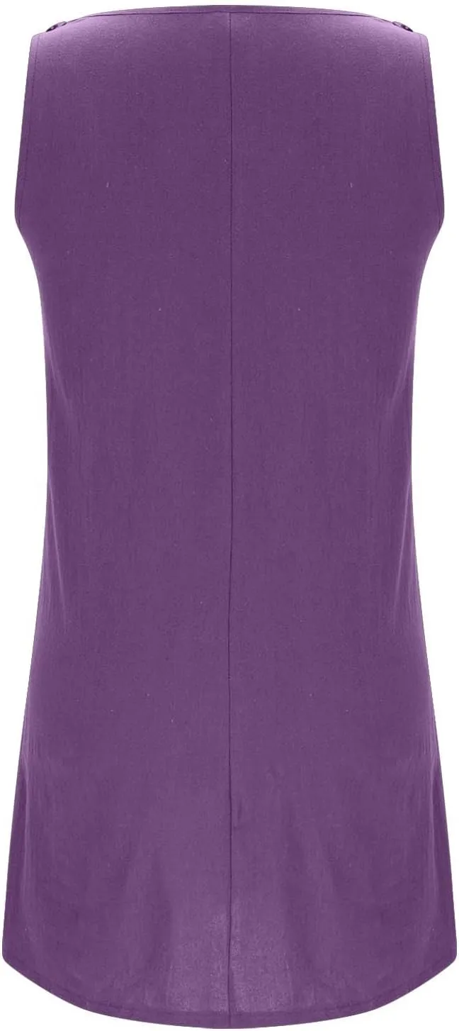 Sun Dresses for Women 2025 Vacation Sleeveless Crew Neck Mini Dress Summer Casual Loose Beach Sundress with Pockets