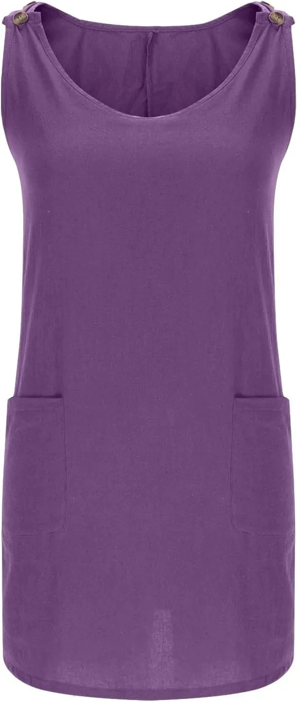 Sun Dresses for Women 2025 Vacation Sleeveless Crew Neck Mini Dress Summer Casual Loose Beach Sundress with Pockets