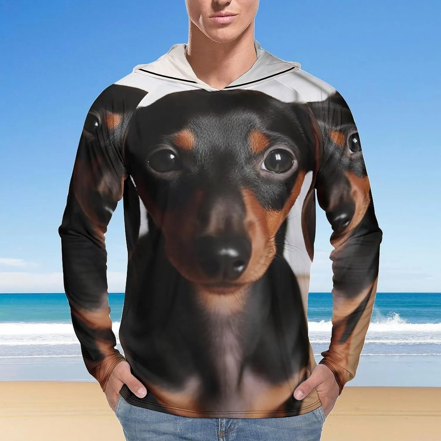 Sun Protection Shirt Long Sleeve Hoodie Cute Wiener Sausage Dog Lightweight Rash Guard Quick Dry Sun Shirt for Outdoor
