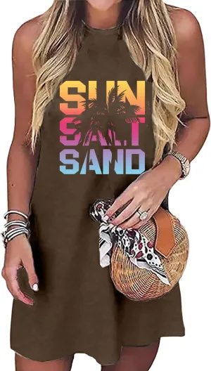 Sun Salt Sand Coconut Tree Tank Mini Dress Sundresses for Women Sleeveless Summer Graphic Vacation Hawaiian Dress 2025