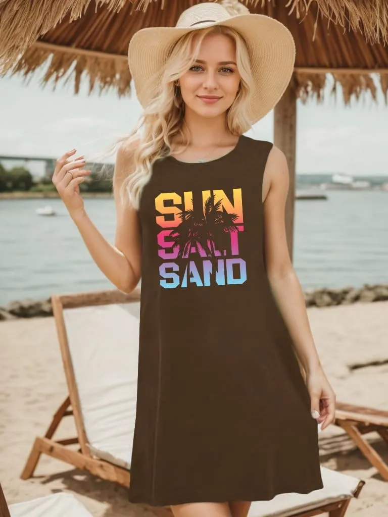 Sun Salt Sand Coconut Tree Tank Mini Dress Sundresses for Women Sleeveless Summer Graphic Vacation Hawaiian Dress 2025