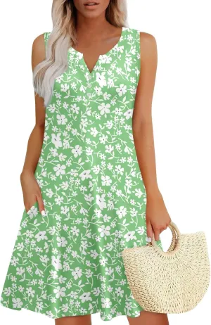 Sundresses for Women 2025 Button Up Summer Sleeveless V Neck Midi Dress A Line Beach Vacation Tank Dresses with Pocket