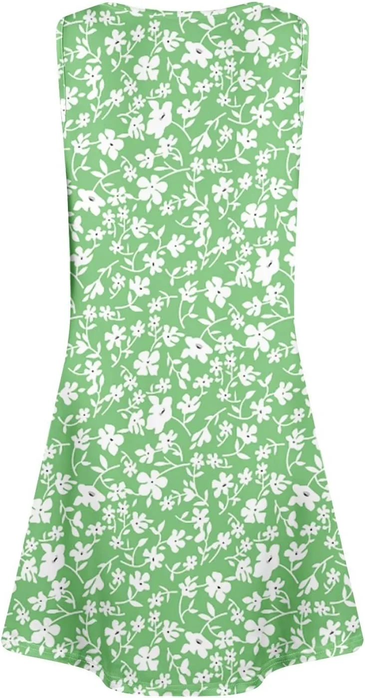 Sundresses for Women 2025 Button Up Summer Sleeveless V Neck Midi Dress A Line Beach Vacation Tank Dresses with Pocket