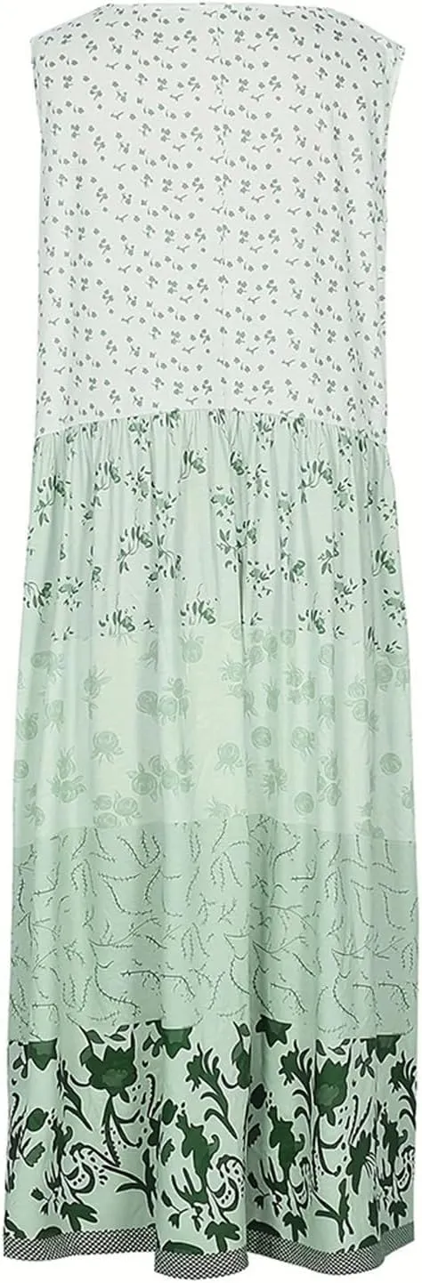Sundresses for Women 2025 Sleeveless Boho Floral Flowy Summer Beach Dress Loose Elegant Pleated A Line Hawaiian Dress