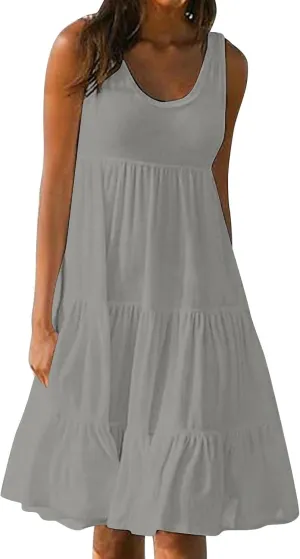 Sundresses for Women 2025 Sleeveless Cute Petite Mini Dress Tiered Summer Flowy Boho Sundress Beach Wear Spring Tank Dresses
