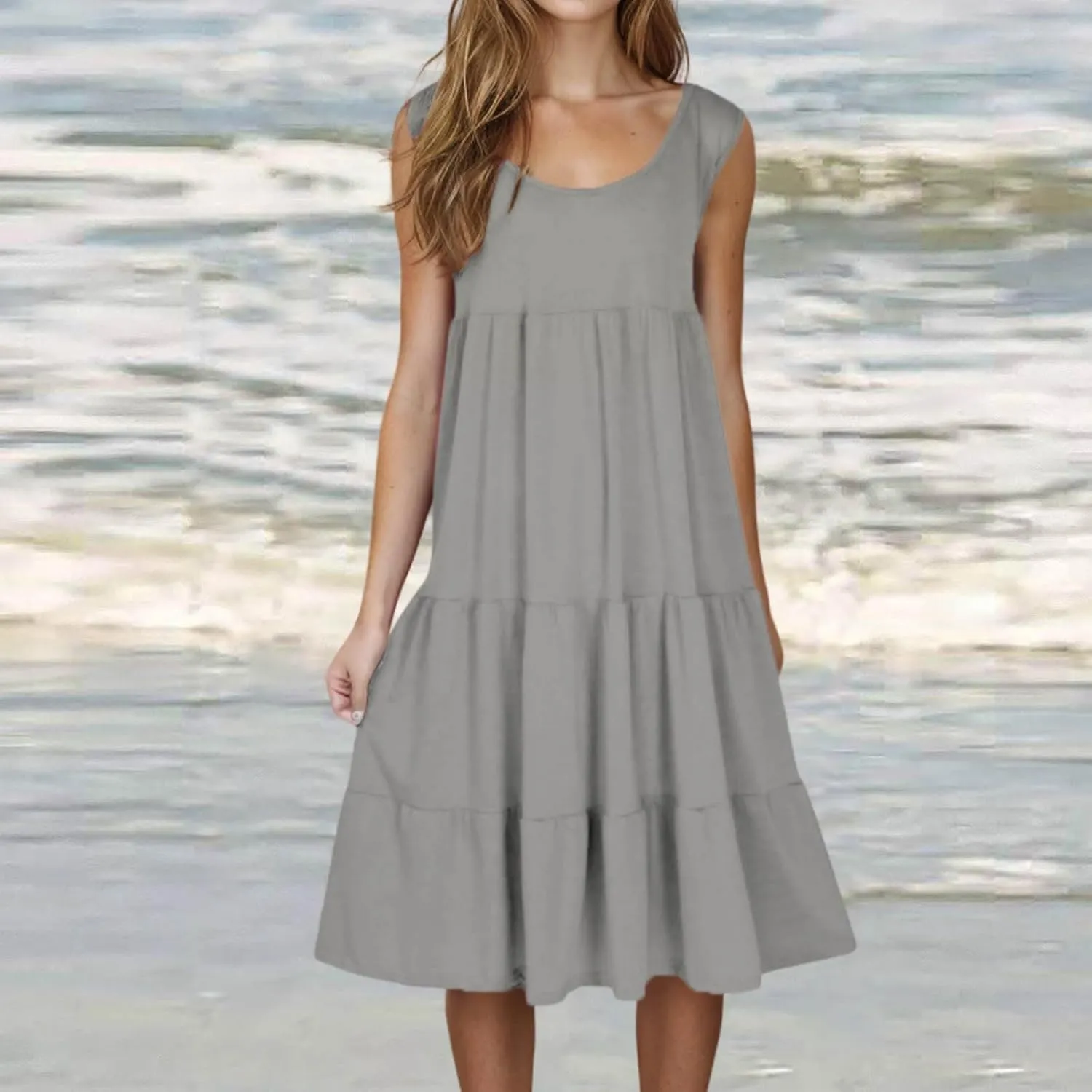 Sundresses for Women 2025 Sleeveless Cute Petite Mini Dress Tiered Summer Flowy Boho Sundress Beach Wear Spring Tank Dresses