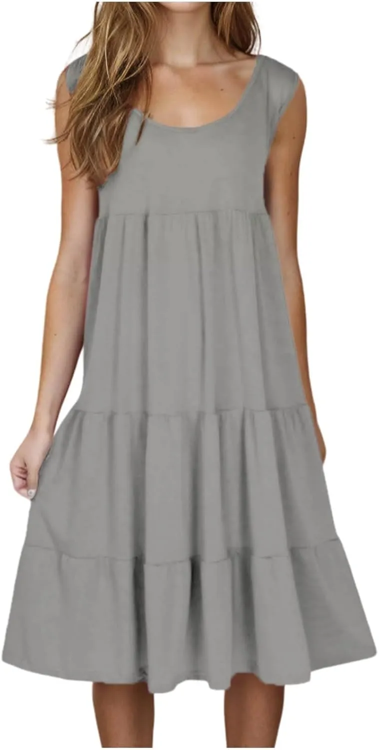 Sundresses for Women 2025 Sleeveless Cute Petite Mini Dress Tiered Summer Flowy Boho Sundress Beach Wear Spring Tank Dresses