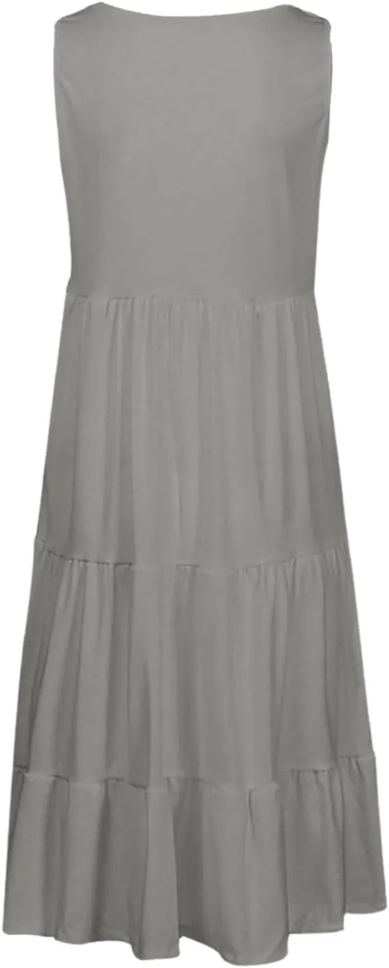 Sundresses for Women 2025 Sleeveless Cute Petite Mini Dress Tiered Summer Flowy Boho Sundress Beach Wear Spring Tank Dresses