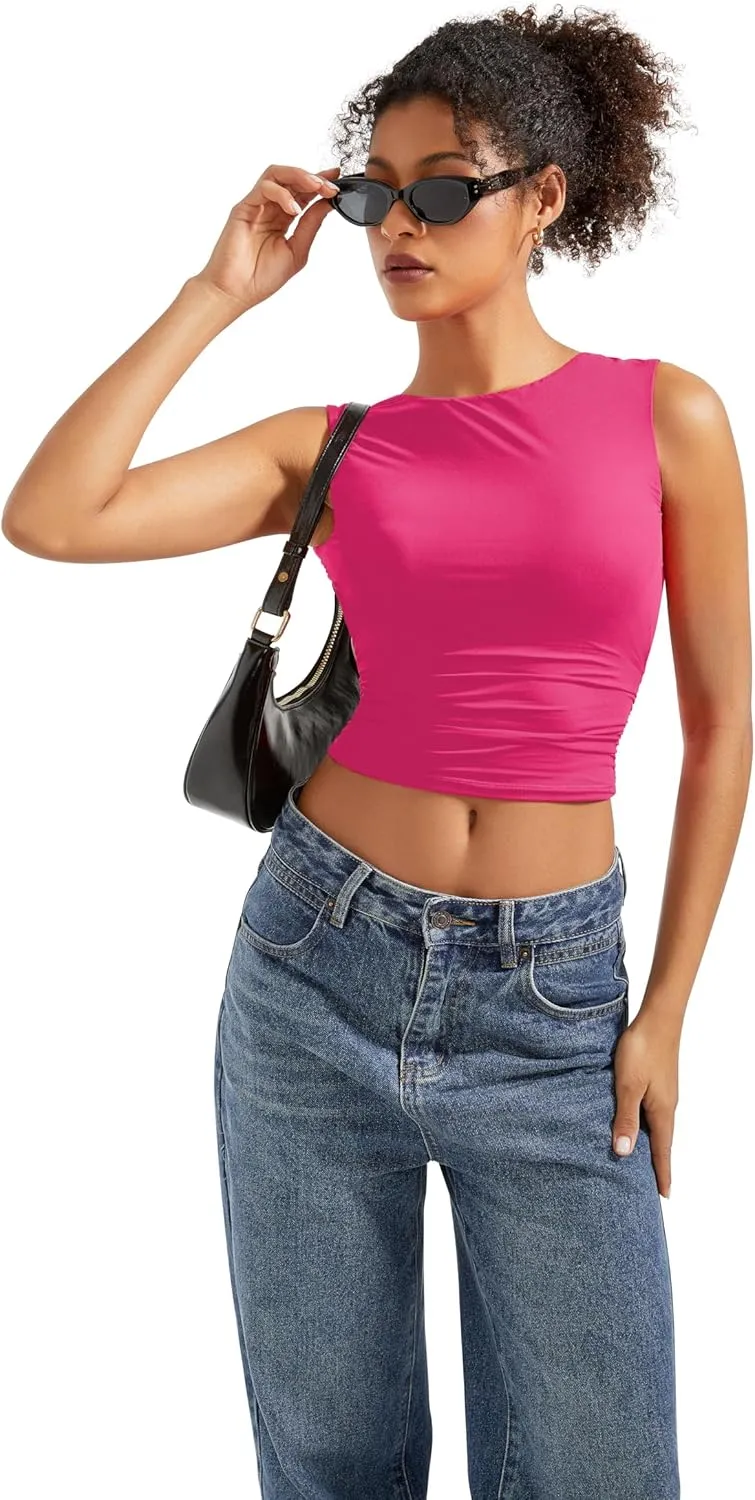 SUUKSESS Women Sexy Backless Tank Top Going Out Double Lined Y2k Basic Crop Tops