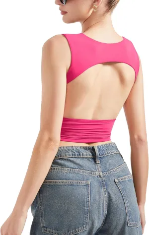 SUUKSESS Women Sexy Backless Tank Top Going Out Double Lined Y2k Basic Crop Tops