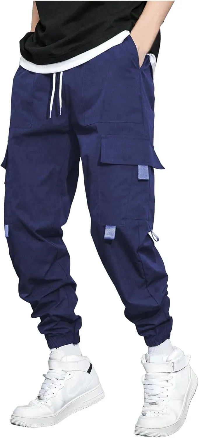 Sweatpants for Men Sports Tapered Combat Jogger Mens Solid Color Split Stretchy Joggers Regular Elastic Waist Cargo