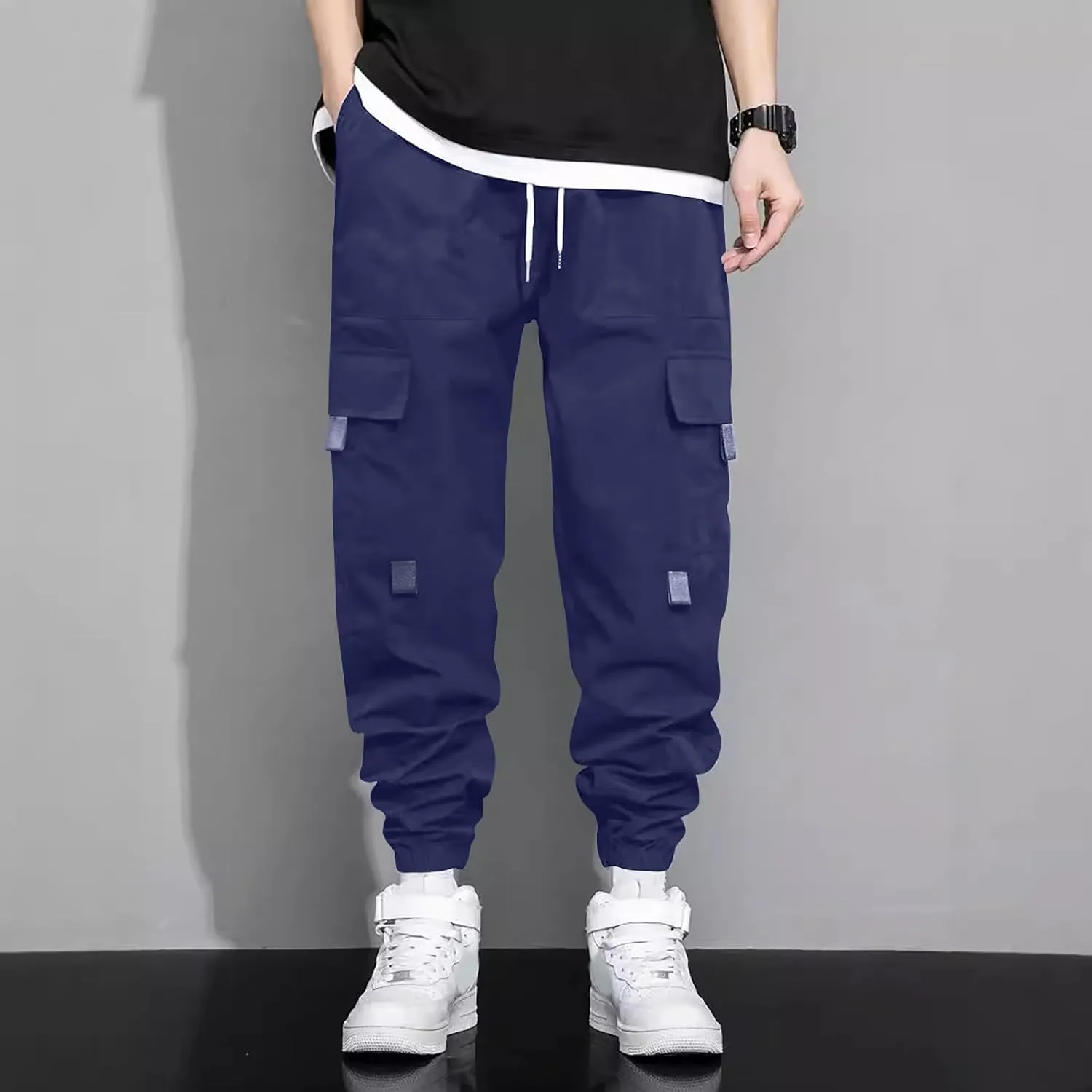 Sweatpants for Men Sports Tapered Combat Jogger Mens Solid Color Split Stretchy Joggers Regular Elastic Waist Cargo