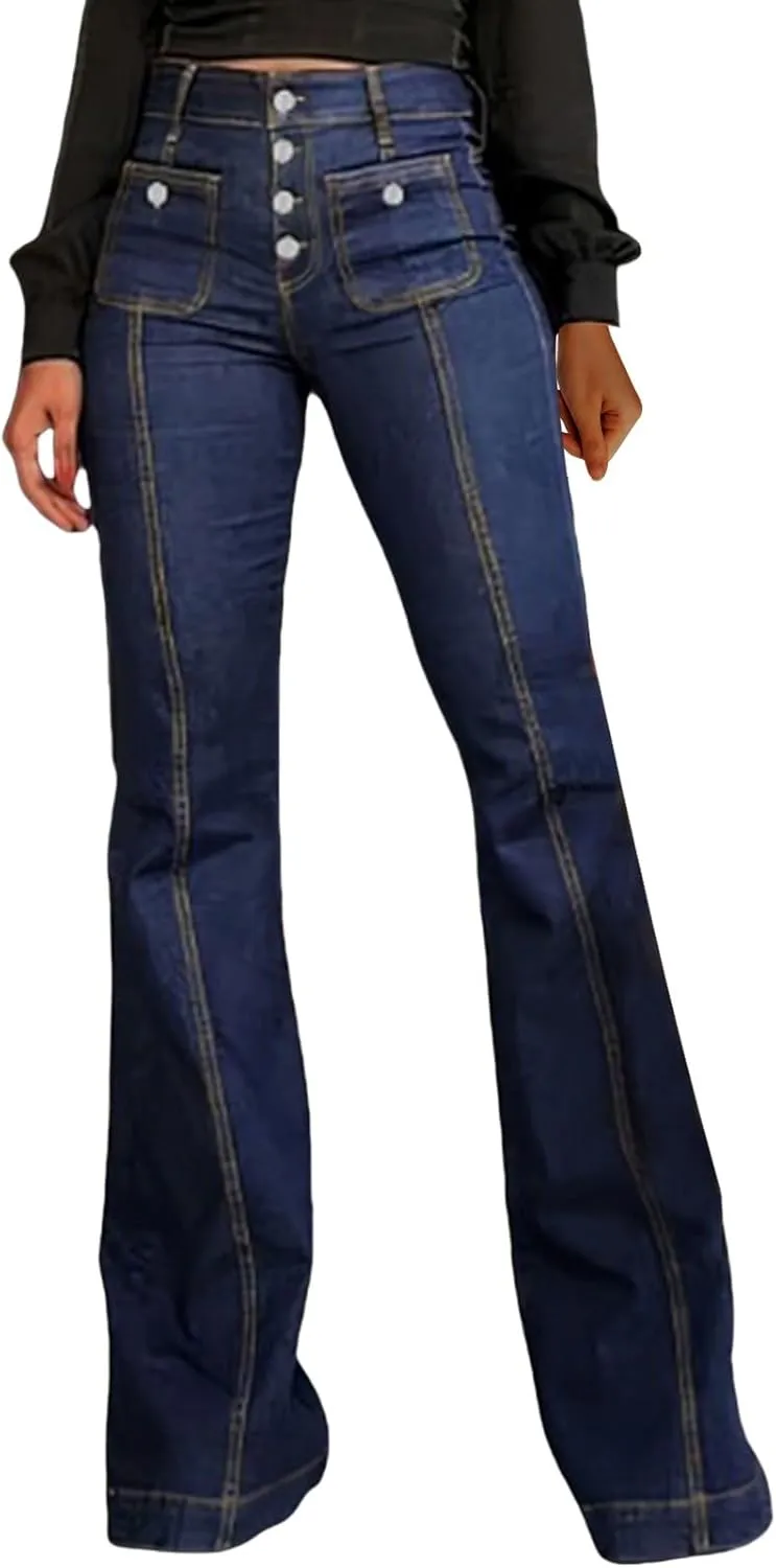 Sweatpants That Look Like Jeans High Waisted Stretchy Pull On Loose Comfy Trousers Wide Leg Denim Pants with Pockets