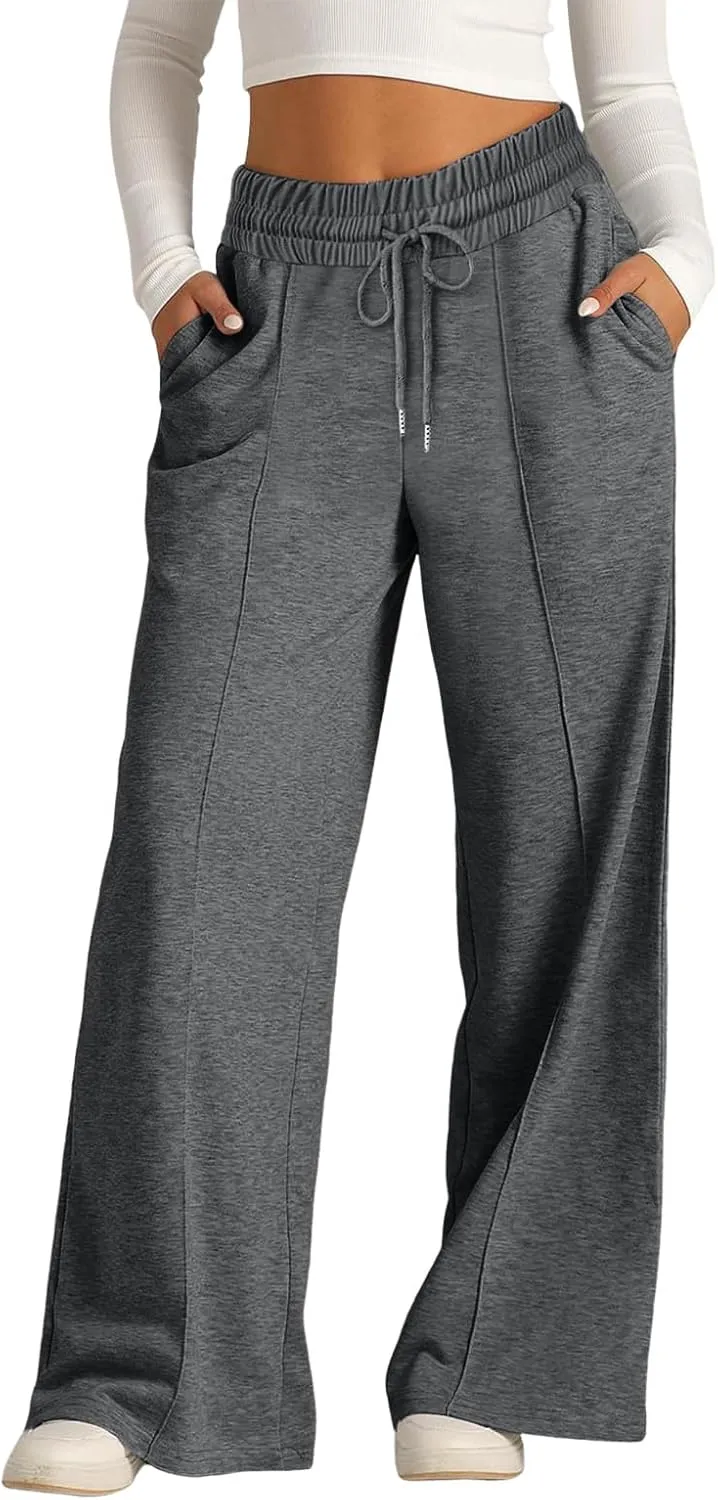 Sweatpants Women Baggy Wide Leg Elastic Drawstring Lounge Pants Straight Leg Open Bottom High Waist Joggers Trouser