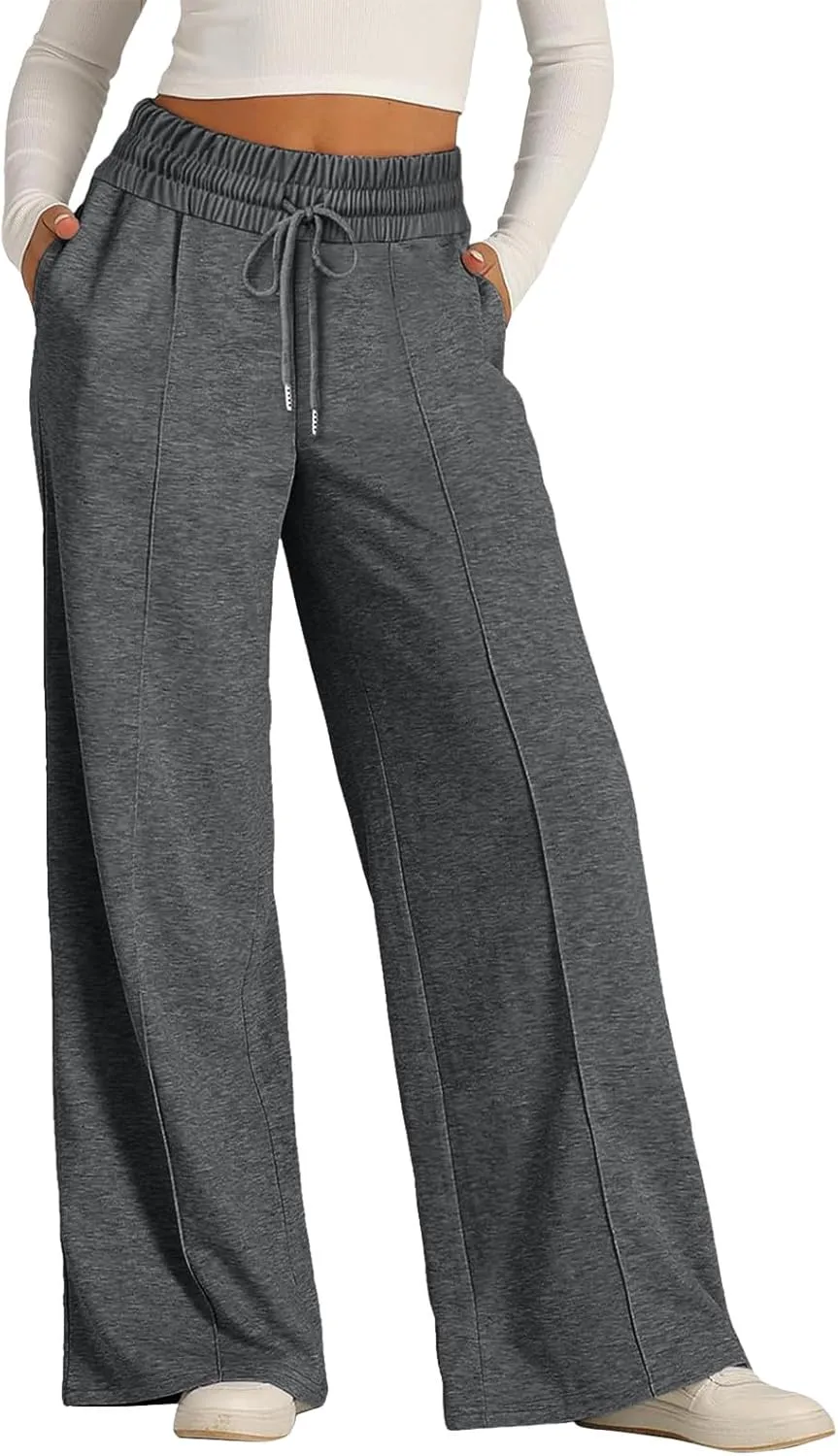Sweatpants Women Baggy Wide Leg Elastic Drawstring Lounge Pants Straight Leg Open Bottom High Waist Joggers Trouser