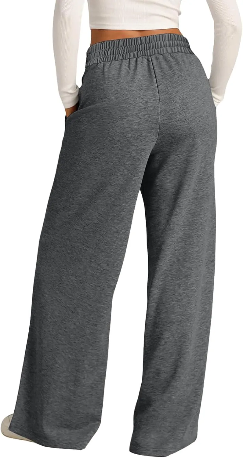 Sweatpants Women Baggy Wide Leg Elastic Drawstring Lounge Pants Straight Leg Open Bottom High Waist Joggers Trouser