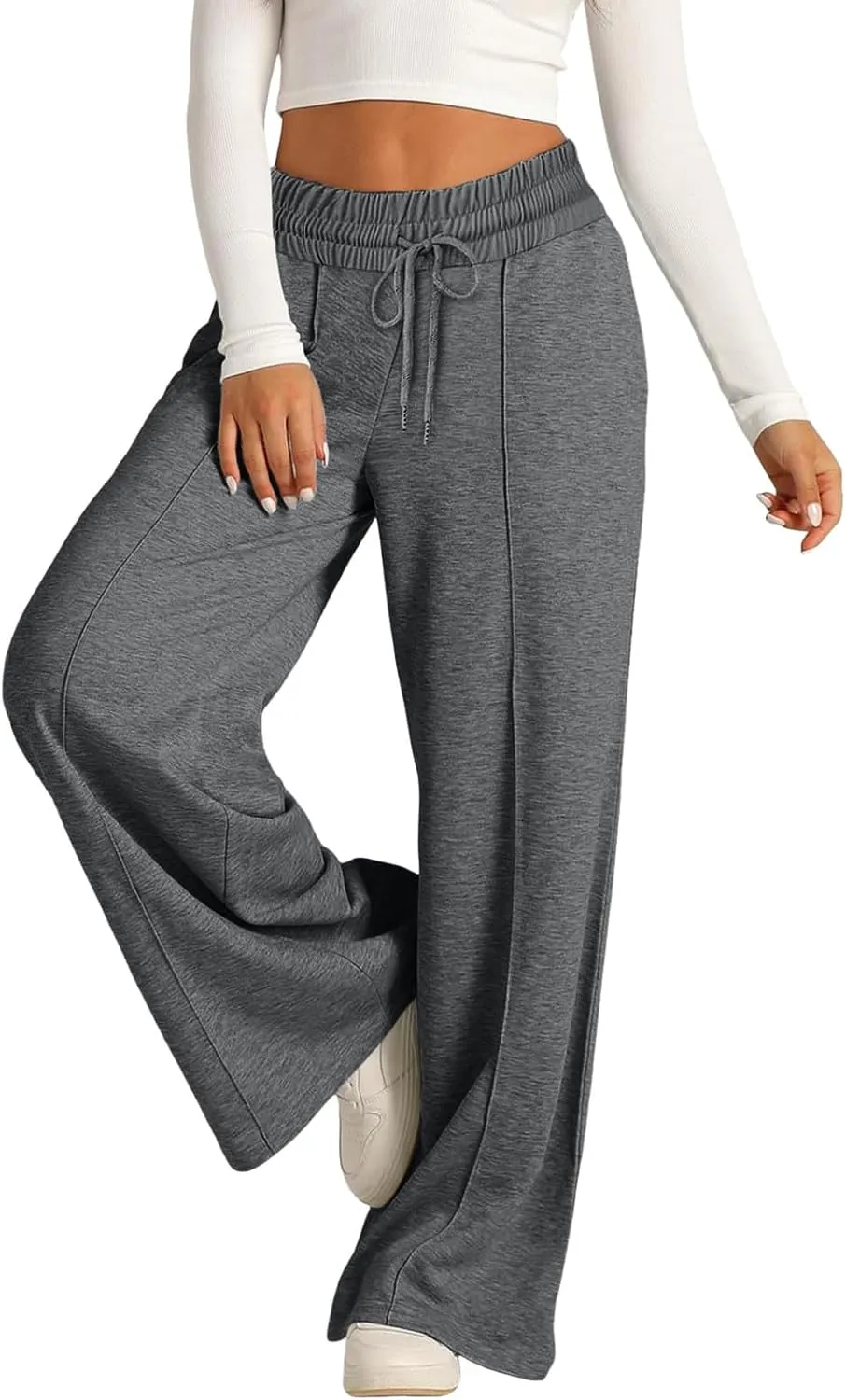 Sweatpants Women Baggy Wide Leg Elastic Drawstring Lounge Pants Straight Leg Open Bottom High Waist Joggers Trouser