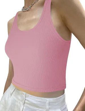 tagunop Women's Sleeveless Tank Tops Scoop Neck Basic Cami Tee Shirts Casual Ribbed Slim Fitted Top