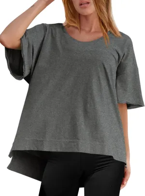 Tankaneo Womens Oversized Scoop Neck Tshirts Summer Casual Short Sleeve Tops Side Slit Loose Fit Basic Tee Shirts