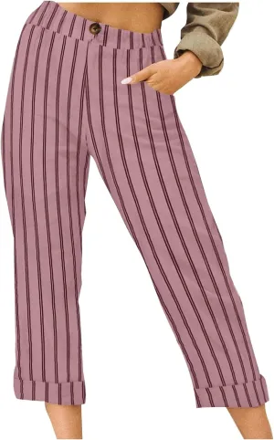 TARIENDY Capri Pants for Women Dressy Casual Summer Capris Comfy Fit Striped Cropped Trousers Vacation Outfits with Pockets