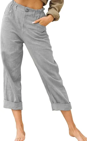 TARIENDY Womens Capri Pants Casual Summer Drawstring Elastic Waist Pant Comfy Lounge Beach Cropped Trousers with Pockets