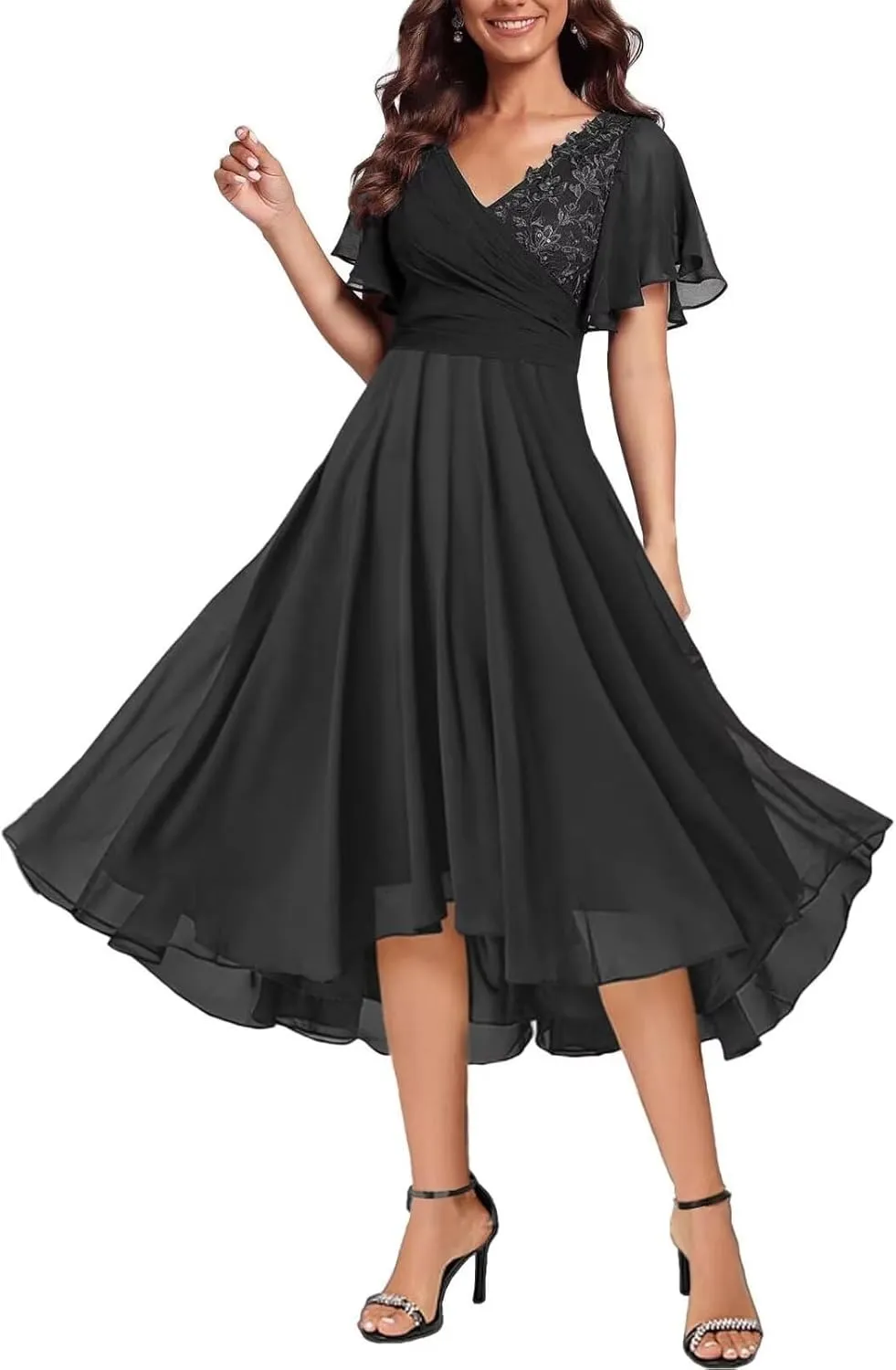 Tea Length Mother of The Bride Dresses for Wedding with Sleeves Bridesmaid Dresses Chiffon Formal Evening Party Gowns