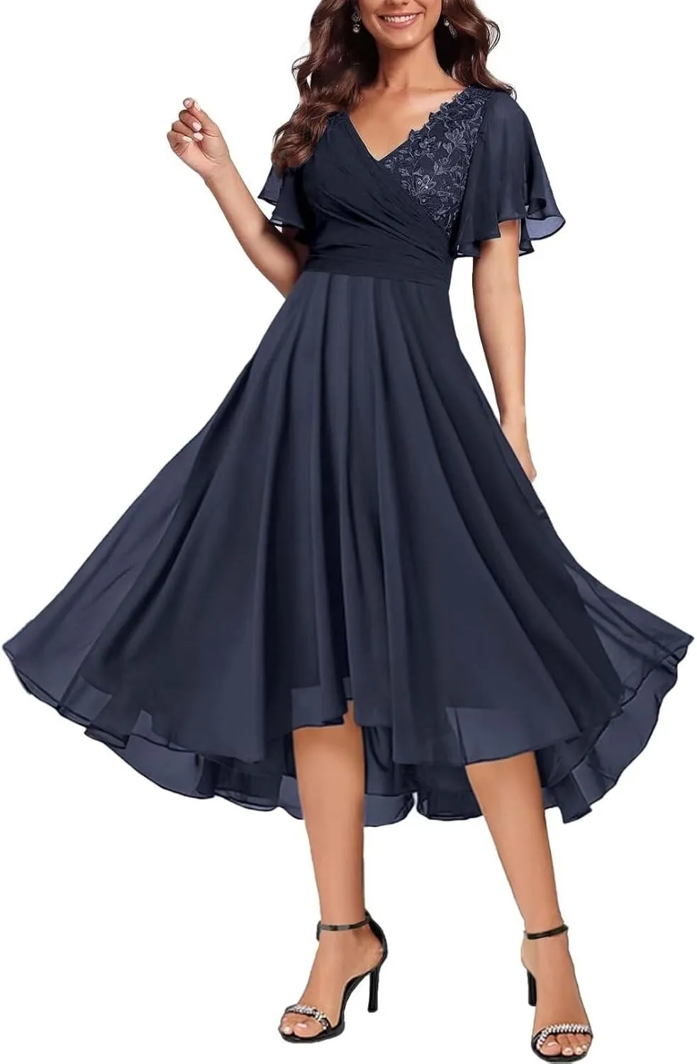 Tea Length Mother of The Bride Dresses for Wedding with Sleeves Bridesmaid Dresses Chiffon Formal Evening Party Gowns