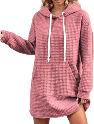 TIAFORD Womens Casual Hoodies Long Sleeve Hooded Solid Pullover Tunic Dress Oversized Sweatshirts with Pocket