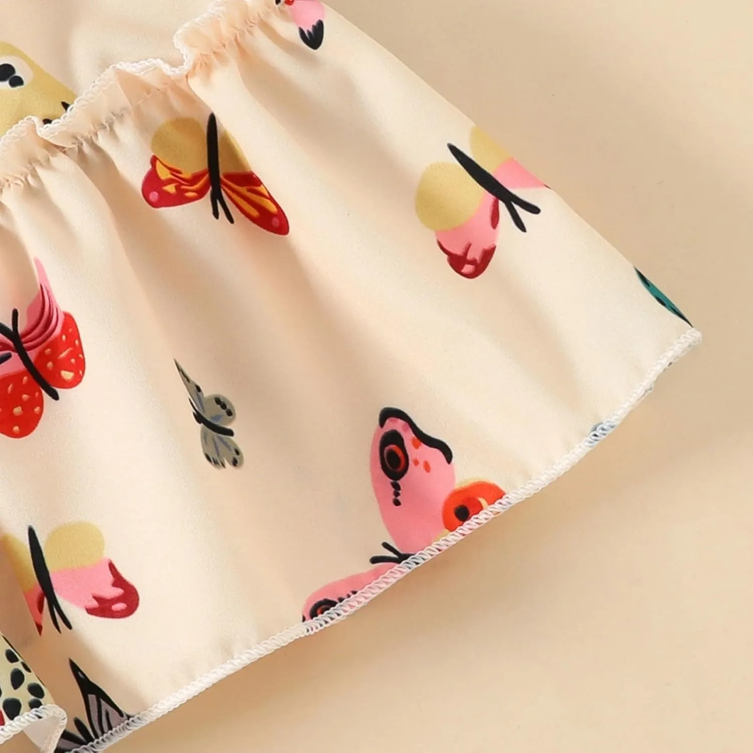 Toddler Girls Butterfly Square Neck Boho Dress Puff Sleeve A Line Midi Dresses Summer Smocked Pleated Dress