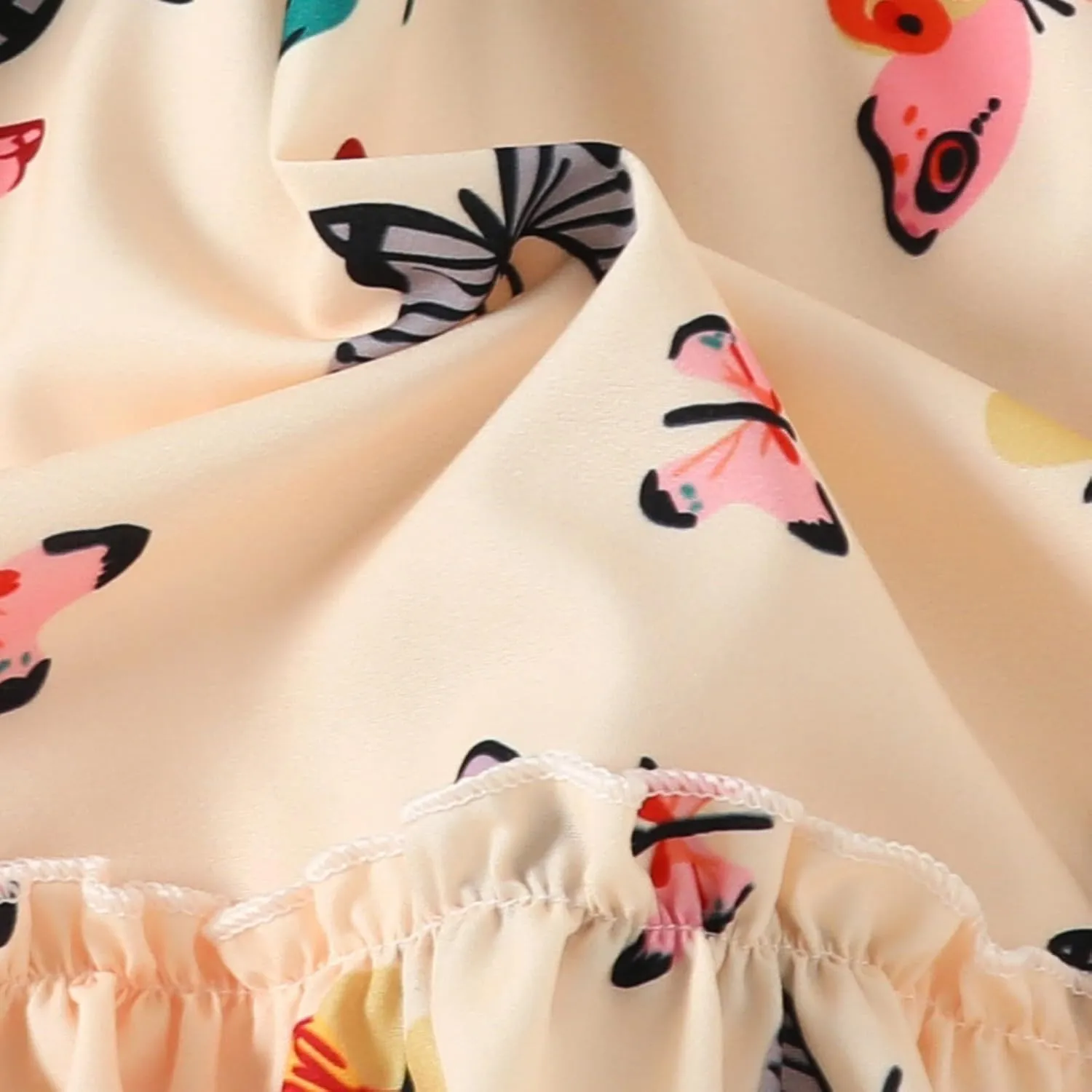 Toddler Girls Butterfly Square Neck Boho Dress Puff Sleeve A Line Midi Dresses Summer Smocked Pleated Dress